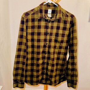 H&M Green Black Plaid Flannel Button-Up Shirt Men’s Medium